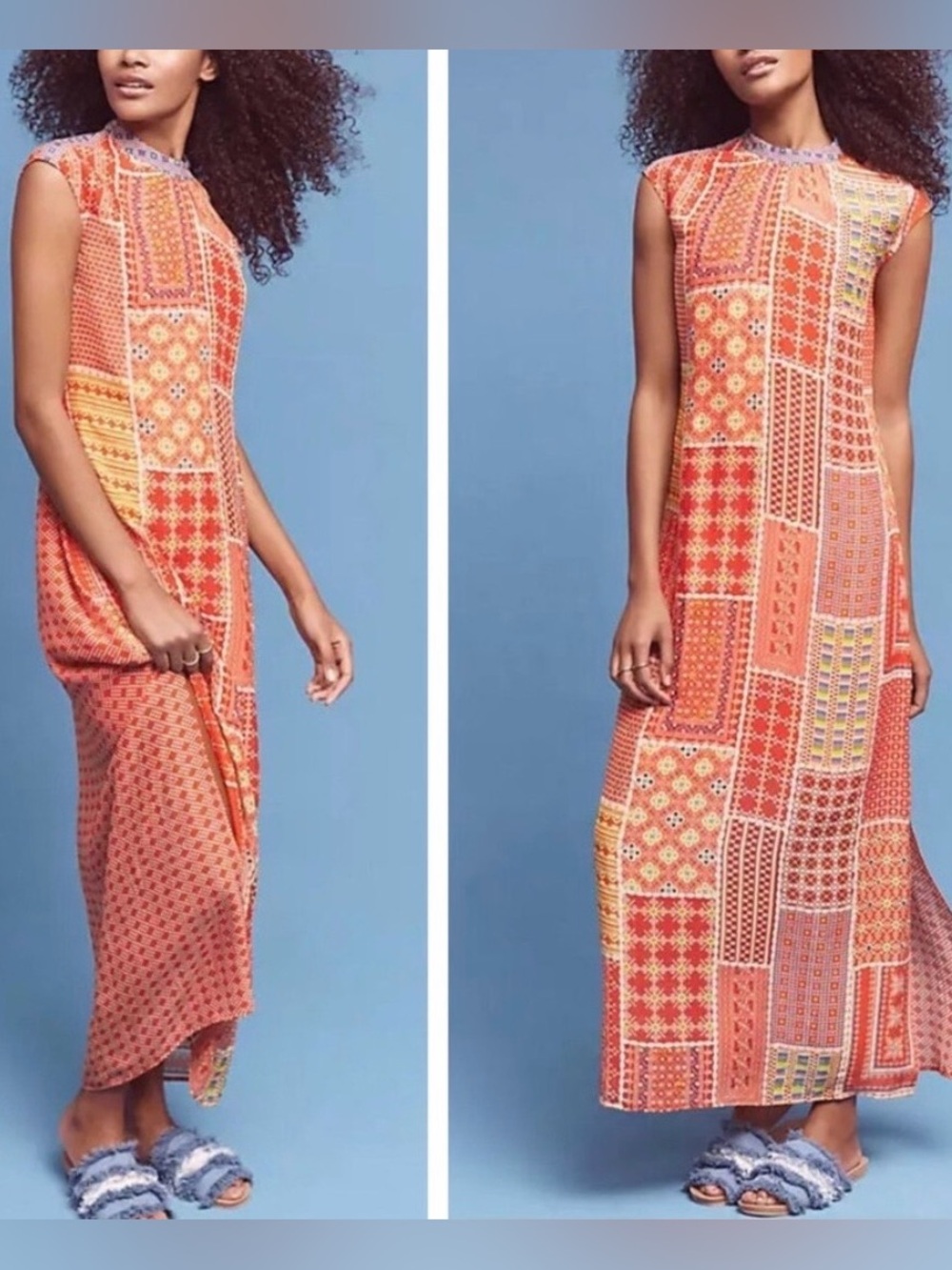Anthropologie Tanvi Kedia Patchwork Sol Sheer Belted Maxi Dress